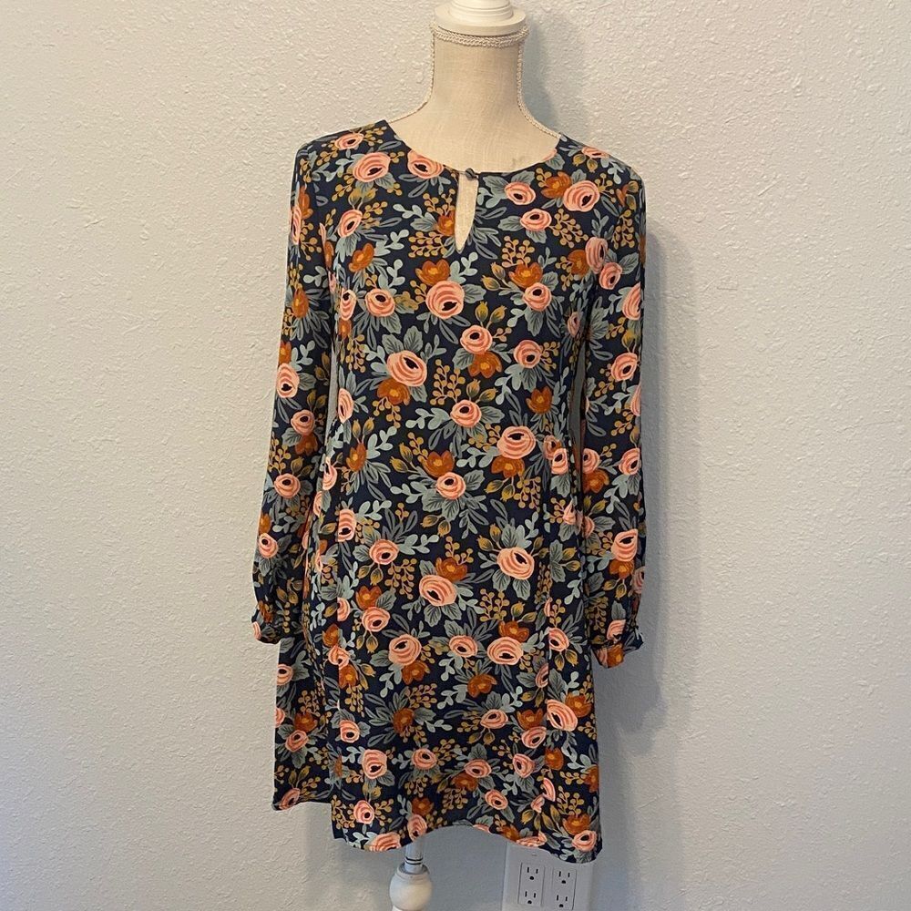 Paper Crown + Rifle Paper Company Efflorescence Blue Floral Swing Dress Sz Small